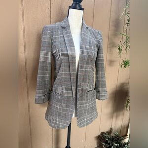 Express Plaid Blazer Jacket in Gray and Tan with Subtle Rust Lines XS